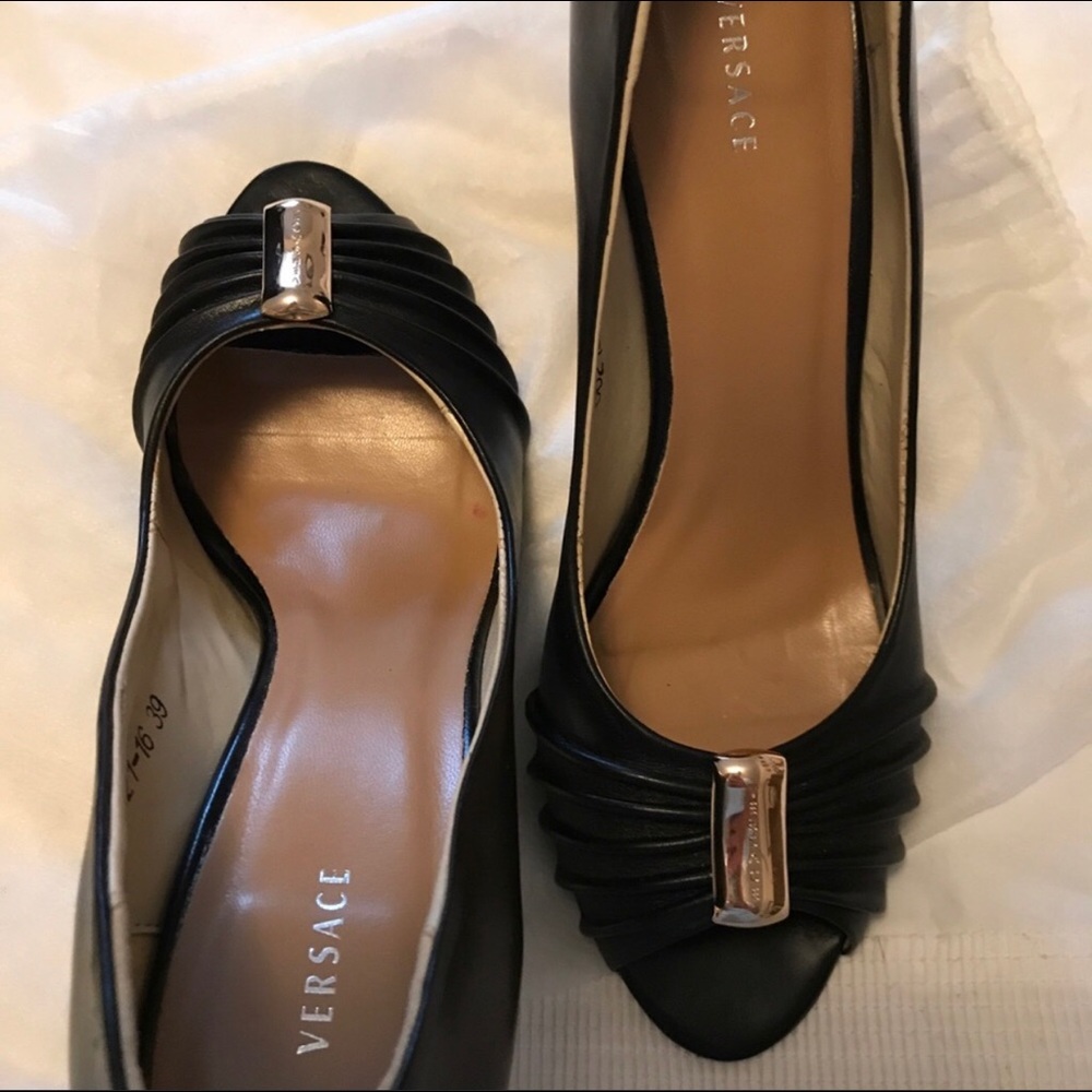 Authentic 4 inch Versace peek toes heels